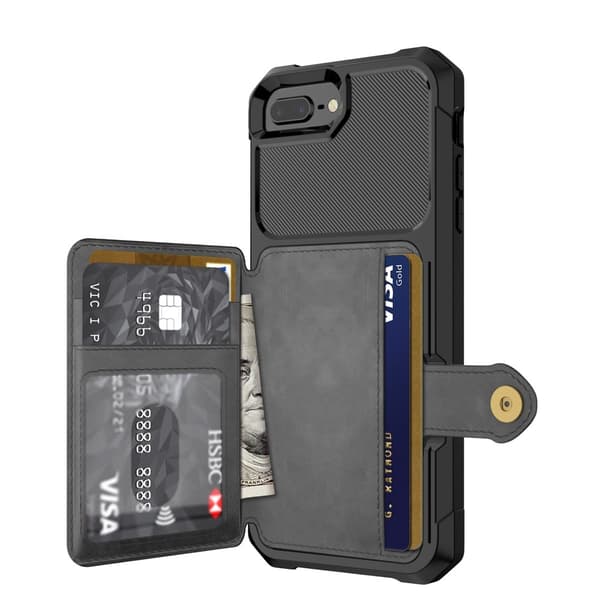 Kickstand Läder Coated Mobilskal iPhone 8 Plus - Svart Black