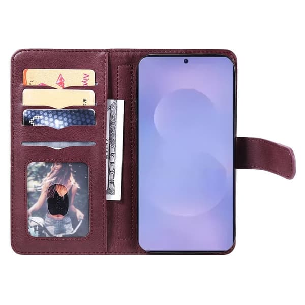 Samsung Galaxy S26 / S26 Pro Plånboksfodral Ställ Konstläder - Vinröd