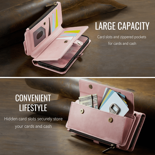 CASEME iPhone 17 Plånboksfodral Zipper RFID C39 Rosa