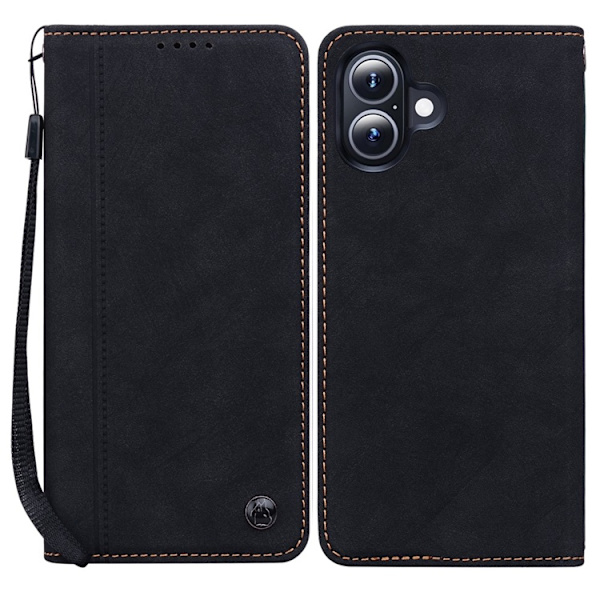 iPhone 17 Konstläder Plånboksfodral med Rem Lines Pattern - Svart Svart