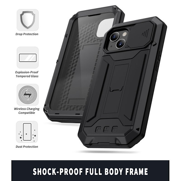 R-JUST Slide Camera Cover Mobilskal till iPhone 13 Shockproof Svart