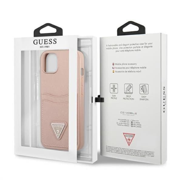 Guess iPhone 13 Skal Saffiano Triangle Logo Korthållare - Rosa Rosa