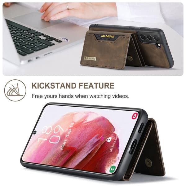 DG.MING Samsung Galaxy S24 Kickstand Konstläder Plånboksfodral - Brun