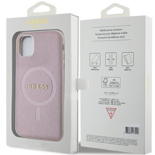 Guess iPhone 11/XR Mobilskal Magsafe Saffiano - Rosa Rosa