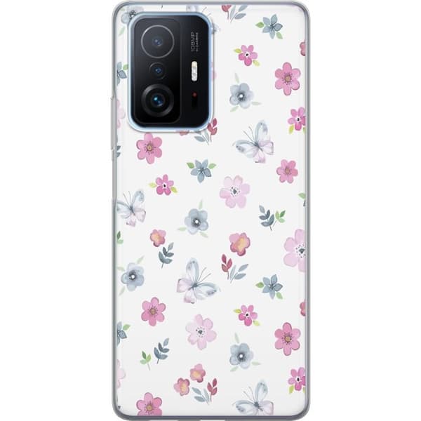 Telefontaske til Xiaomi 11T med blomster og sommerfugle