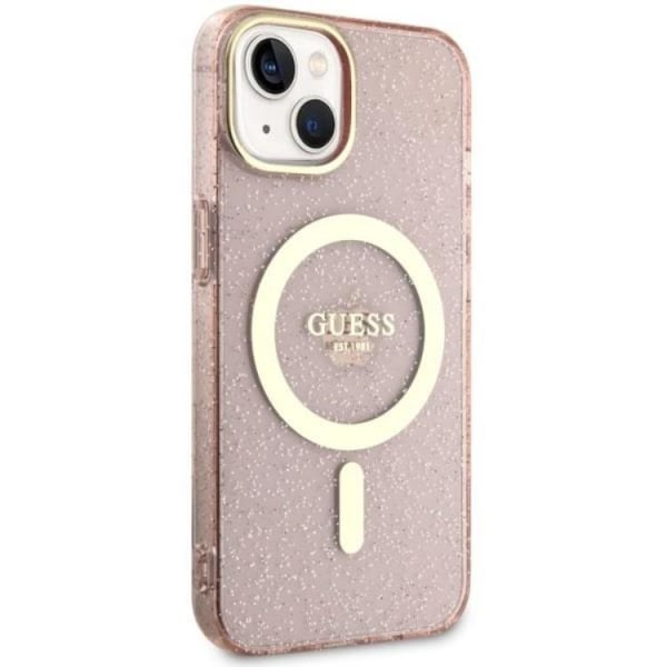 Guess iPhone 14 Plus Mobilskal MagSafe Glitter Guld - Rosa