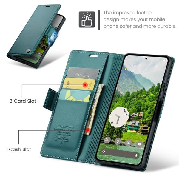 CASEME Plånboksfodral Konstläder för Google Pixel 9 Pro XL - Grön