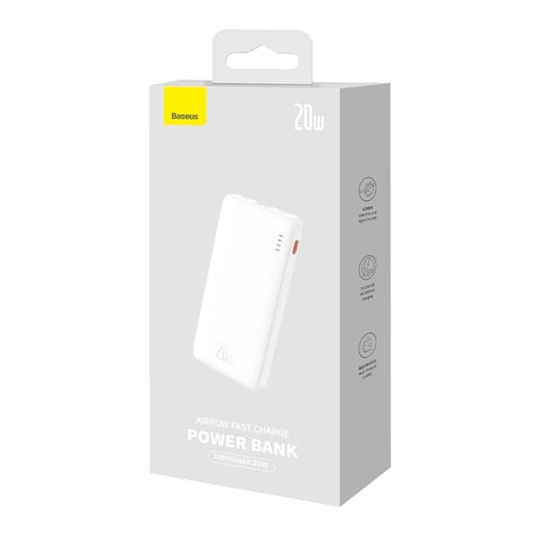 Baseus Powerbank 10000 mAh 20W Med USB-A Till USB-C Kabel - Vit Vit