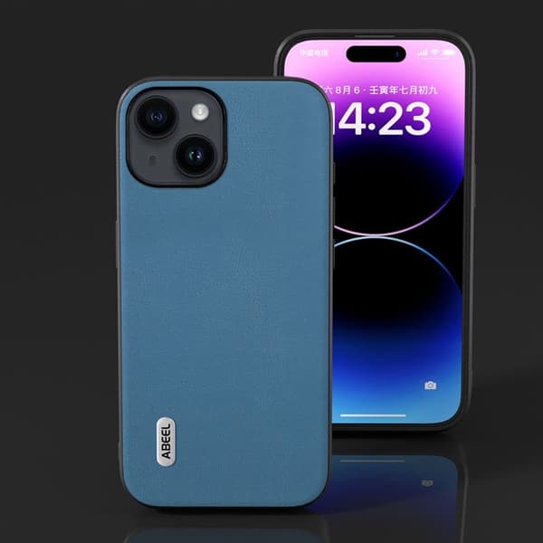 ABEEL Mobilskal till iPhone 15 Plus Texturerad PU Läder TPU - Ljusblå