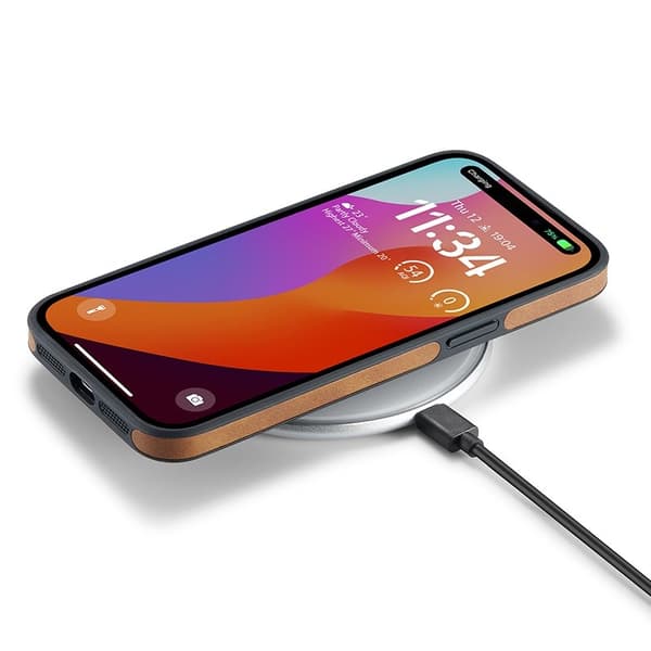 DG.MING Mobilskal till iPhone 15 Plus Logo View Brun PU Läder+PC+TPU