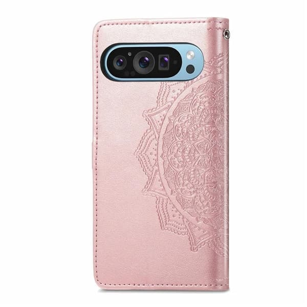 Google Pixel 10/10 Pro Konstläder Plånboksfodral Mandala Flower - Roséguld Roséguld