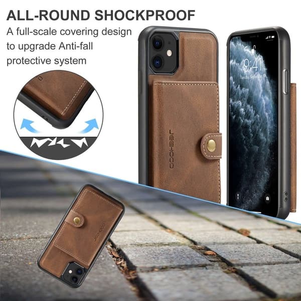 JEEHOOD Detachable Konstläder Plånboksfodral iPhone 11 6.1 tum Brun