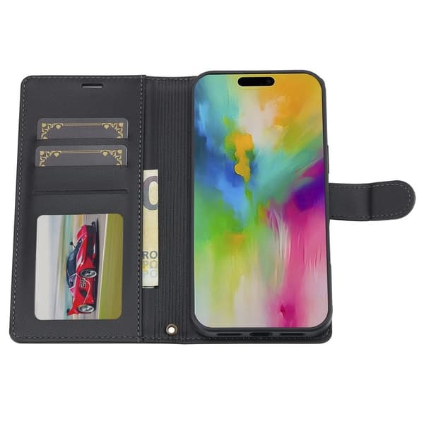 LC.IMEEKE L2 Series iPhone 16 Plus Plånboksfodral Konstläder - Svart