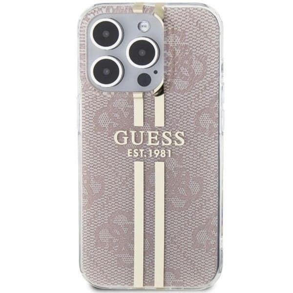 Guess iPhone 15 Pro Mobilskal 4G Gold Stripes - Rosa Rosa