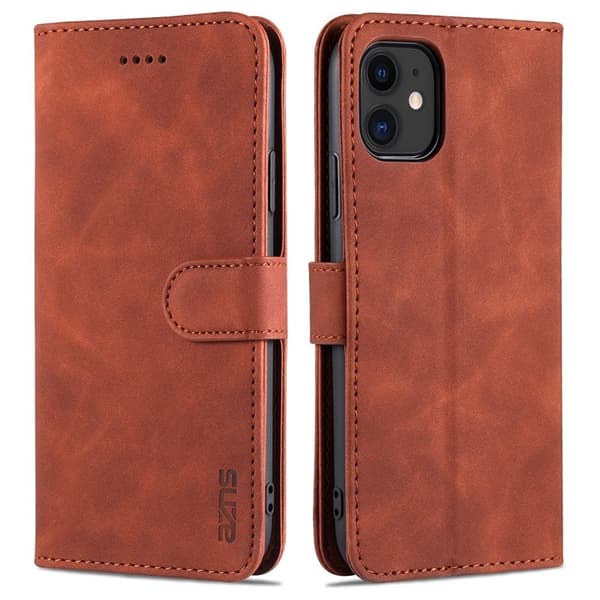 AZNS Mobilskal till iPhone 12/12 Pro KonstLäder - Ställfunktion - Brun