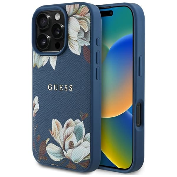 Guess Mobilskal till iPhone 16 Pro Max Magsafe Flower Pattern - Blå Blå
