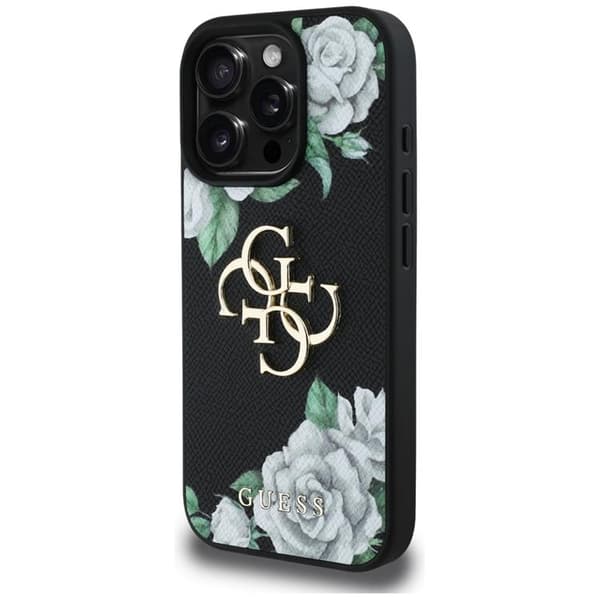 Guess Mobilskal till iPhone 16 Pro Max Grained Roses Big 4G logo Svart