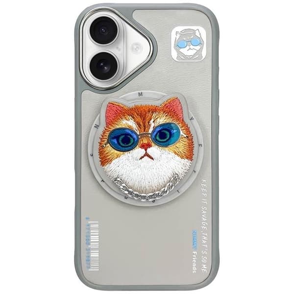Nimmy Telefontaske til iPhone 16 MagSafe Briller Cool Cat - Grå Grå