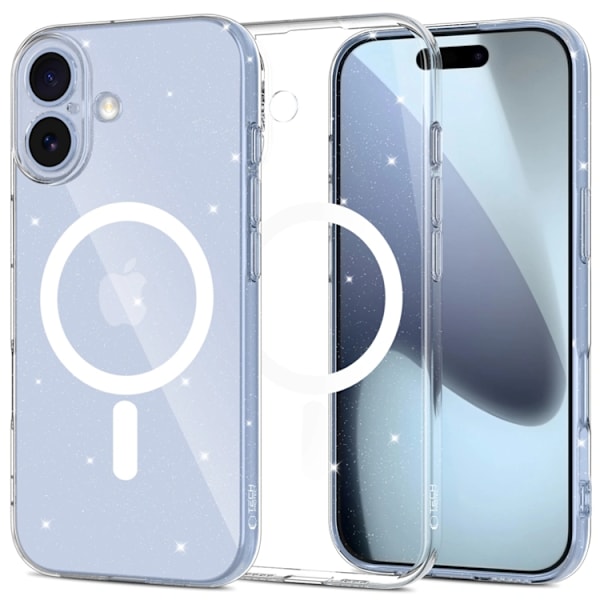 Tech-Protect telefontaske til iPhone 17 Magsafe Flexair - Glitter Transparent