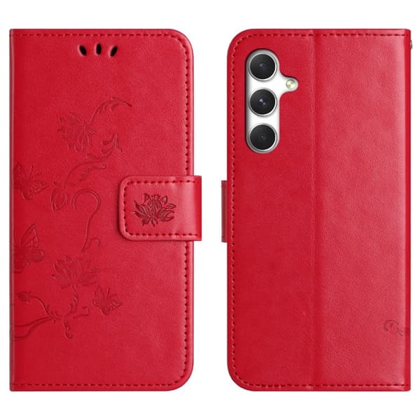 Plånboksfodral för Samsung Galaxy S26 Plus Ställ Impräntad Fjäril - Röd