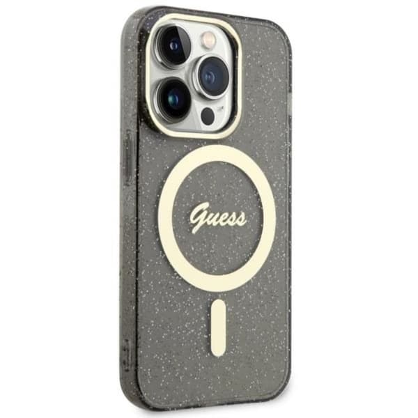 Guess iPhone 14 Pro Max -puhelinkuori MagSafe Glitter Gold - Musta Black