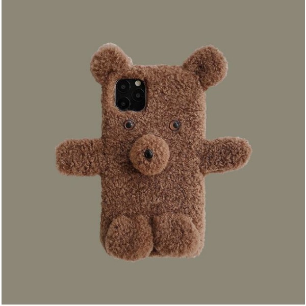 Fluffy Furry Teddy Bear Skal iPhone X/Xs - Mörk Brun Brun