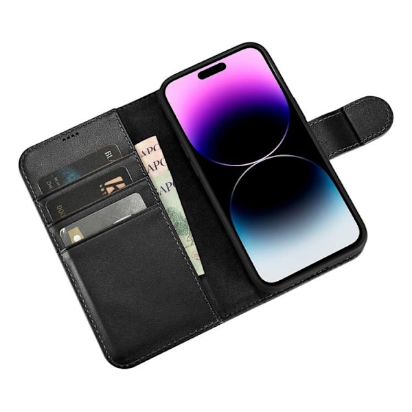 iCarer iPhone 14 Pro Plånboksfodral 2in1 Äkta Läder - Svart Svart
