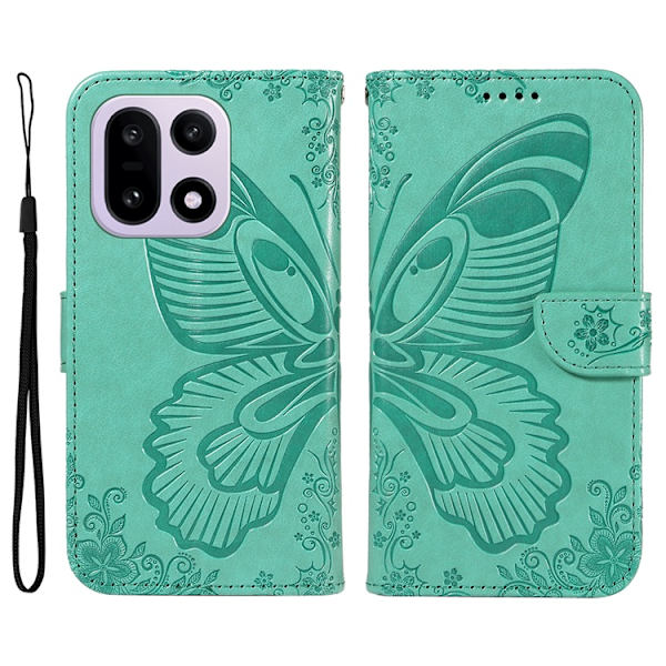 OnePlus 15 Plånboksfodral Butterfly Pattern Konstläder Grön