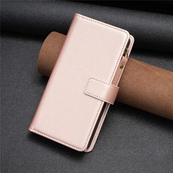 iPhone 15 Plånboksfodral Zipper Flip - Rosa Guld