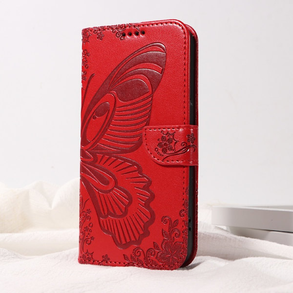 OnePlus 15 5G Plånboksfodral Butterfly Pattern Konstläder Röd
