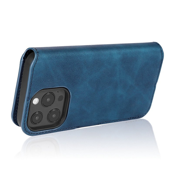 DG.MING iPhone 14 Pro Max Konstläder Plånboksfodral Retro Stil Magnetisk Blå