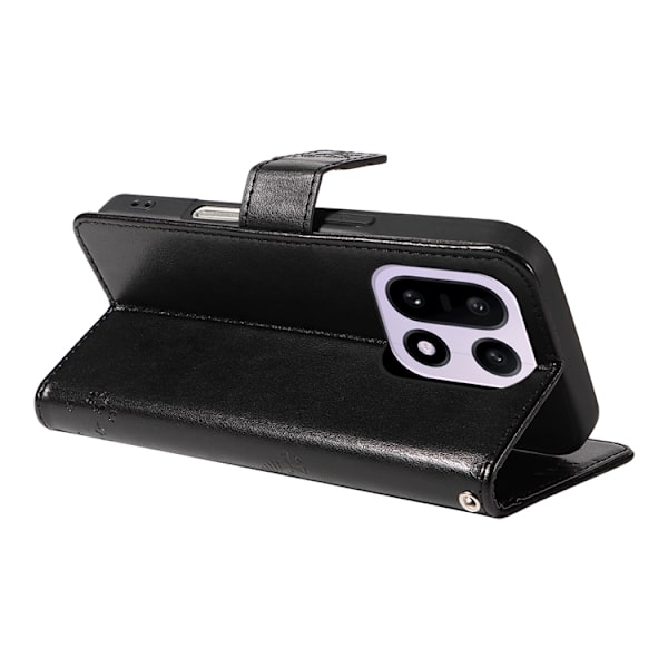 OnePlus 15 5G Plånboksfodral Cat Tree Pattern Konstläder Svart