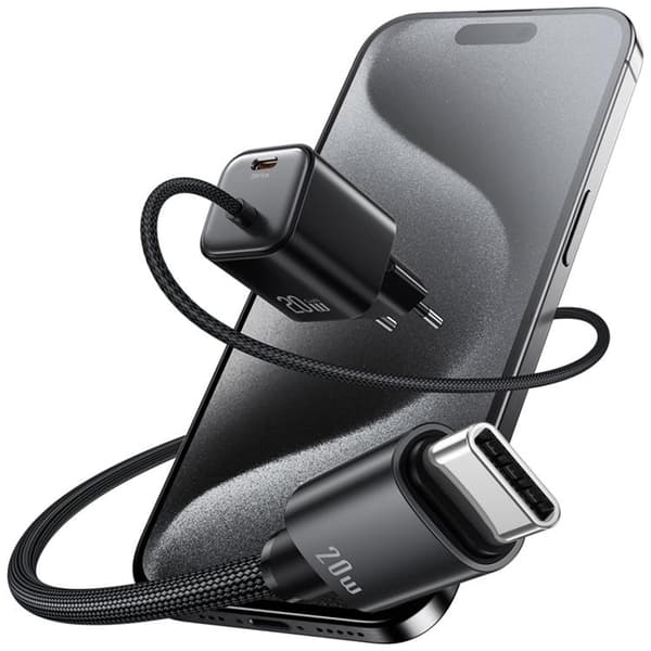 USAMS Hurtigoplader 20W 2xUSB-C GaN Mini JC - Sort Svart