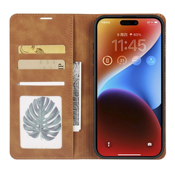FORWENW iPhone 17 Plånboksfodral Konstläder - Brun