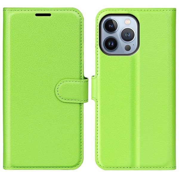 Litchi Flip iPhone 14 Pro Pungeetui - Grøn