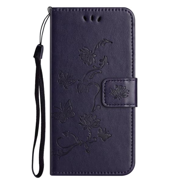 Plånboksfodral för Samsung Galaxy S26 Plus Ställ Impräntad Fjäril - Mörkblå