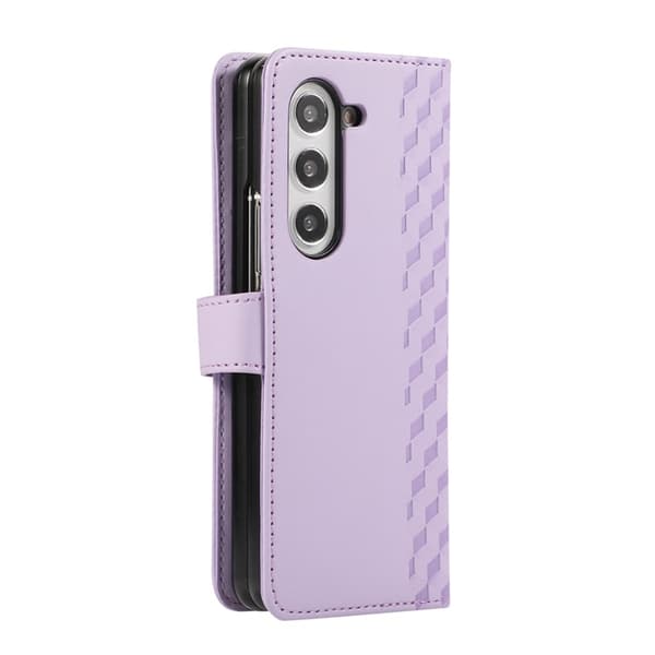 Galaxy Z Fold7 Plånboksfodral 3D Rhombus Grid Imprinted - Lila Lila