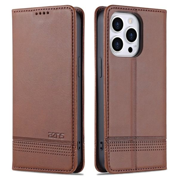 AZNS iPhone 16 Pro Max Plånboksfodral Folio Konstläder - Brun