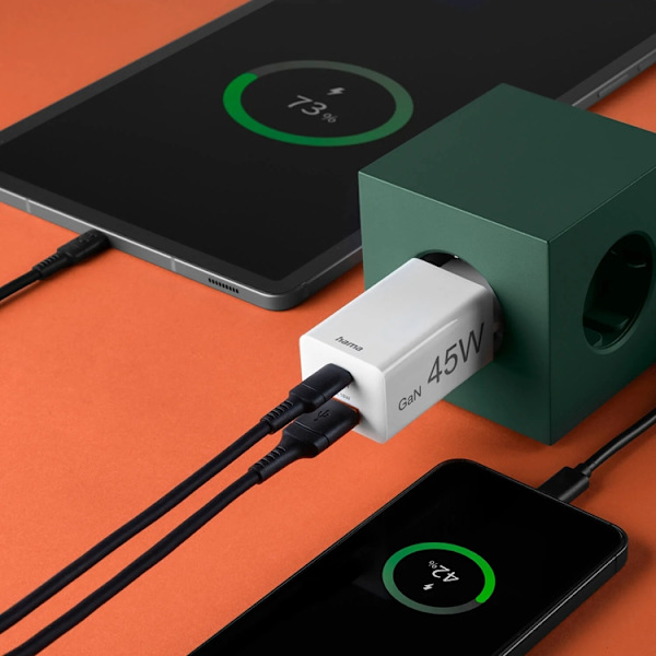 Hama Hurtigoplader 45W 1xUSB-C 1xUSB-A GaN - Hvid Vit
