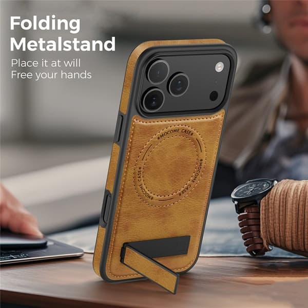 Mobilskal till iPhone 17 Pro Max MagSafe Kickstand Läder - Brun Brun
