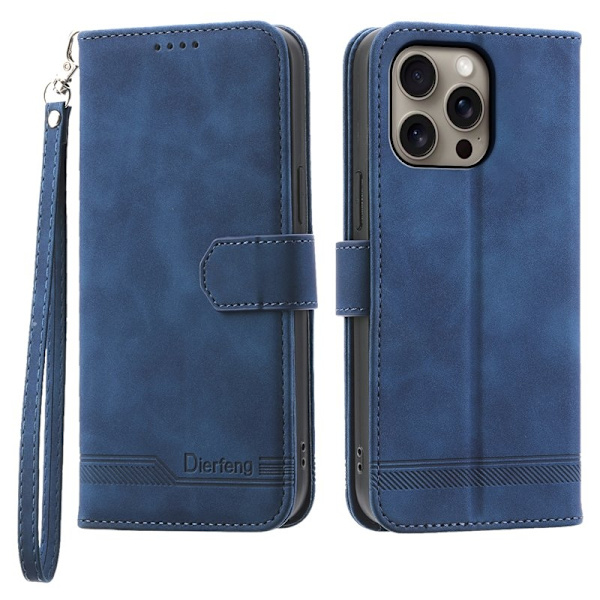 DIERFENG DF-03 iPhone 16 Pro Max Plånboksfodral Konstläder - Blå