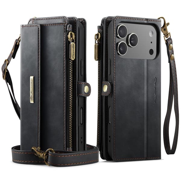 CASEME iPhone 17 Pro Plånboksfodral Zipper RFID C39 Svart