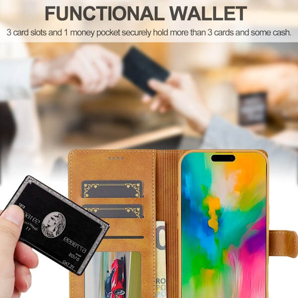 LC.IMEEKE iPhone 16 Plus Plånboksfodral Konstläder - Gul