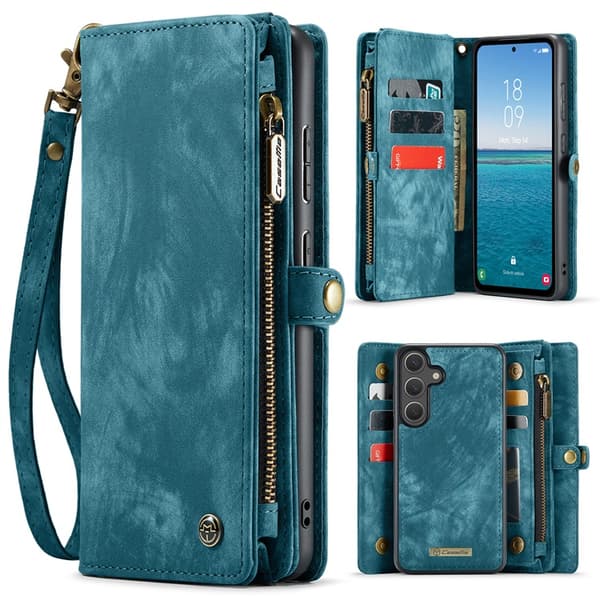 CASEME Galaxy S25 FE Konstläder Plånboksfodral Detachable 008 - Blå Blå