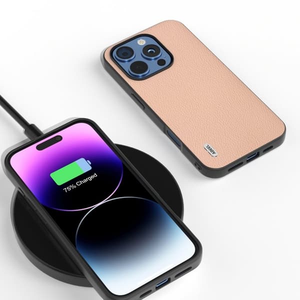 ABEEL Mobilskal till iPhone 16 Pro Max Äkta Läder + PC + TPU - Rosa