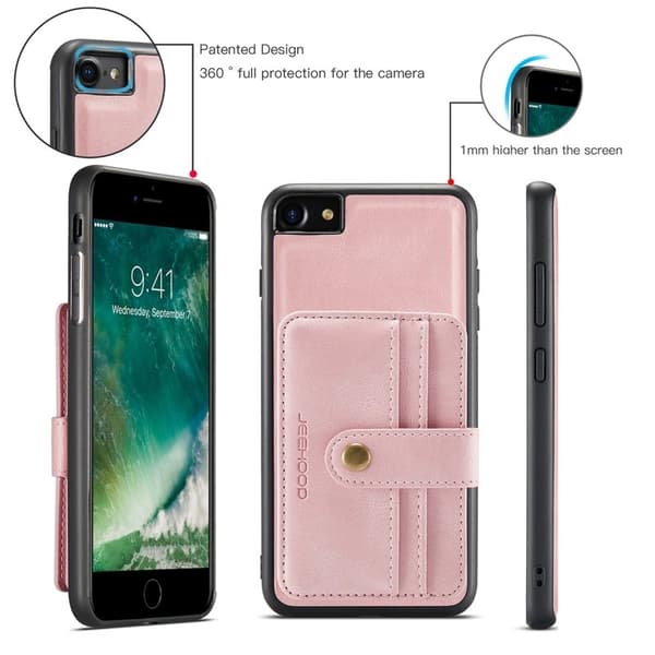 JEEHOOD iPhone 7/8/SE (2020/2022) Konstläder Plånboksfodral Shockproof Rosa
