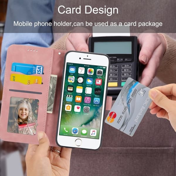 DIERFENG DF-03 Plånboksfodral för iPhone 7/8/SE 2020/2022 - Konstläder - Rosa