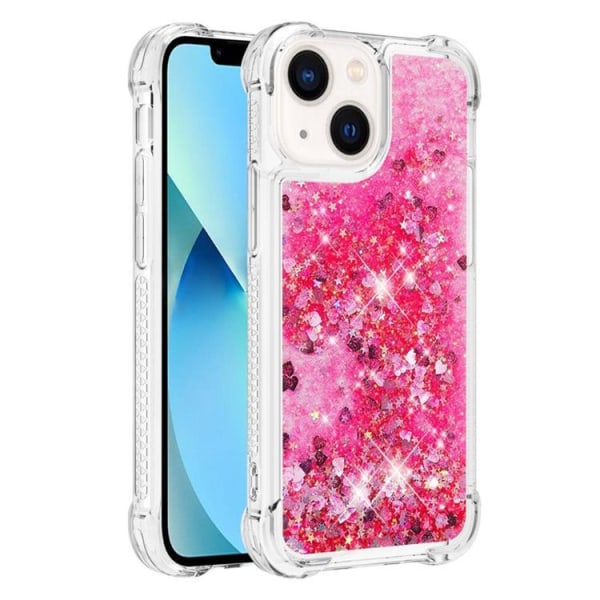 iPhone 14 Plus -kotelo, nestemäinen kelluva glitter - vaaleanpunainen