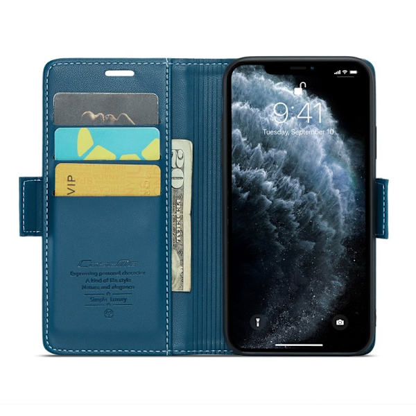 CASEME Plånboksfodral Konstläder iPhone 11 Pro Max RFID-Skydd Blå