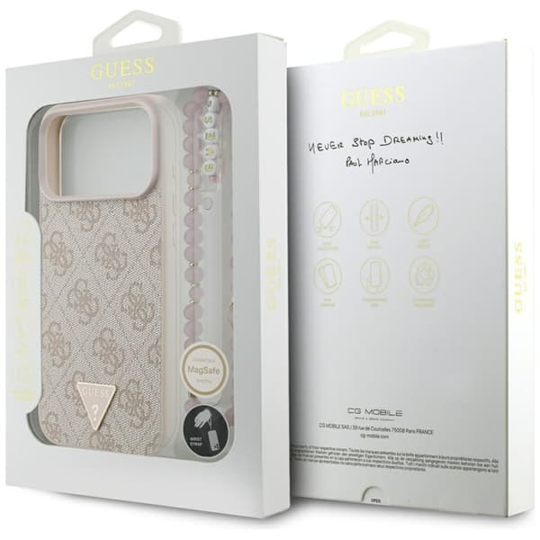 Guess Mobilskal till iPhone 17 Pro Max MagSafe 4G Strap Triangle Logo Rosa